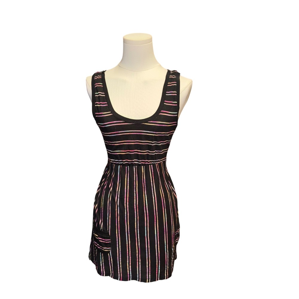OP Mini Dress Women M Black Rainbow Striped Good Sleeveless OJ11005H Pockets